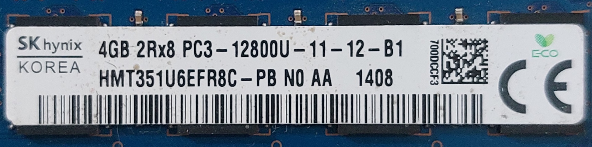 رم ۴ گیگ DDR3 دسکتاپ فرکانس 1600 برند skyhynix اورجینال دو ور چیپ استوک کاملا سالم