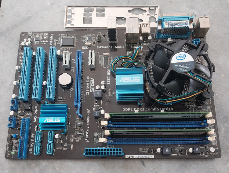 مادربرد کومبو ایسوس مدل P5P41C + استوک کاملا سالم همراه فن و Cpu E7500 و ۴ گیگ رم ddr3