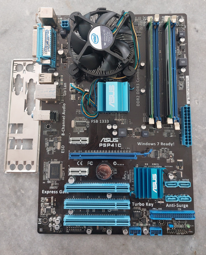 مادربرد کومبو ایسوس مدل P5P41C + استوک کاملا سالم همراه فن و Cpu E7500 و ۴ گیگ رم ddr3