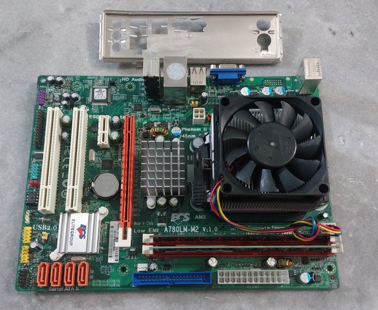 مادربرد ddr3 الایت گروپ مدل A780LM-M2 به همراه فن و CPU AMD ATHLON II 260 و ۸ گیگ رم استوک کاملا سالم