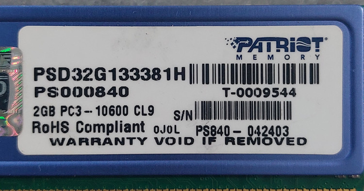 رم دسکتاپ ۲ گیگ ddr3 باس 1333 برند پاتریوت یک ور چیپ اورجینال استوک