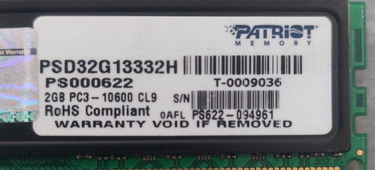 رم دسکتاپ ۲ گیگ ddr3 باس 1333 برند پاتریوت دو ور چیپ اورجینال استوک