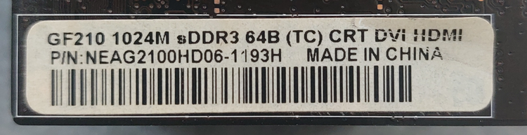 کارت گرافیک ۱ گیگ ddr3 مدل G210 Gainward
