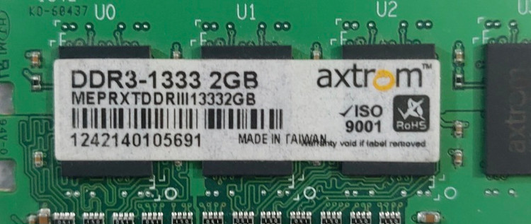 رم ۲ گیگ DDR3 دسکتاپ برند axtrom یک ور چیپ اورجینال استوک کاملا سالم