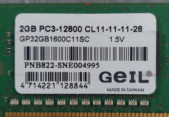 رم ۲ گیگ DDR3 دسکتاپ باس ۱۶۰۰ برند GEIL یک ور چیپ اورجینال استوک کاملا سالم