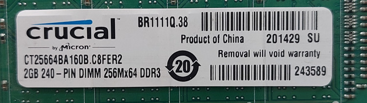 رم 2 گیگ DDR3 دسکتاپ فرکانس 1600 برند crucial یک ور چیپ اورجینال استوک کاملا سالم
