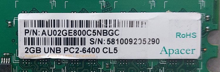 رم 2 گیگ ddr2 دسکتاپ برند اپیسر دو ور چیپ اورجینال استوک کاملا سالم