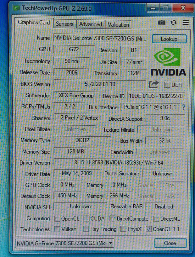 کارت گرافیک 128 مگابایت xfx مدل 7200GS سوکت DDR2