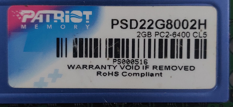 رم ۲ گیگ ddr2 دسکتاپ برند پاتریوت اورجینال استوک کاملا سالم