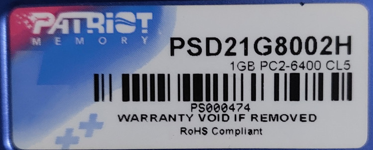رم 1 گیگ ddr2 دسکتاپ برند پاتریوت اورجینال استوک کاملا سالم
